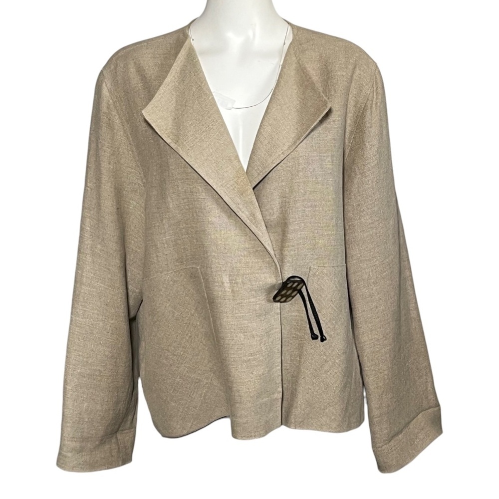 Caroline Rose XL 100% Linen Jacket Lagenlook Art To Wear Made USA